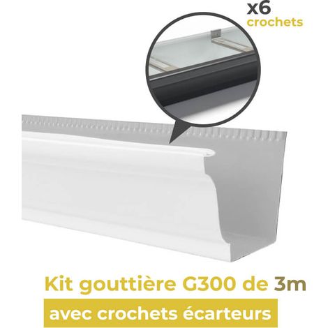 Kit gouttière aluminium G300 de 3m avec 6 crochets écarteurs blanc - ALUHOME