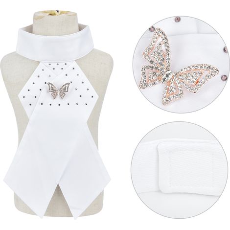 3PCS Cravate Équestre Blanche Brodée - Collier Papillon en Coton Peigné pour Hommes Femmes Adultes Enfants Accessoire Équitation