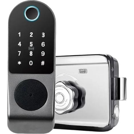 Serrure de porte intelligente compatible avec lecteur d'empreintes digitales, carte à puce, NFC, mot de passe, clé, télécommande, cour extérieure, serrure électronique étanche (serrure Tuya)