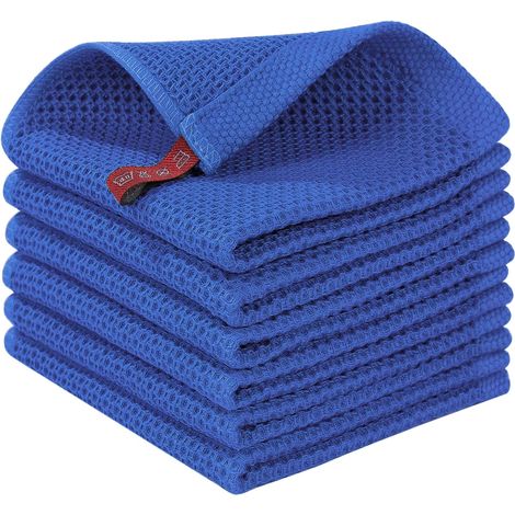 Confezione da 6 panni da cucina in cotone, morbidissimi, assorbenti e ad asciugatura rapida, 30 x 30 cm - blu (1/5)