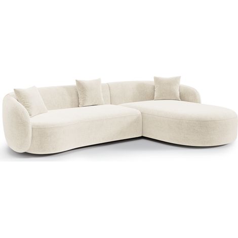Canapé d'angle droit 4 places en velours texturé crème CELINE (1/5)
