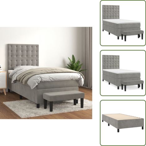 Boxspringbett mit Matratze Hellgrau 90x200 cm Samt - Samtbett - Boxspringbett - Doppelbett - Bettauflage - Nachttisch (1/5)