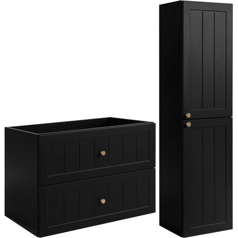 Rodan Badmöbel Set Schwarz, Waschbeckenunterschrank 46 x 80 x 57 cm und Hochschrank 27 x 35 x 136 cm, feuchtraumgeeignet