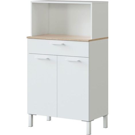 Armoire multiusage 2 portes blanc 72x126h cm – Panneaux mélaminés – Niche micro-ondes 34x69 cm – Fixations murales incluses - 40x126h (1/5)