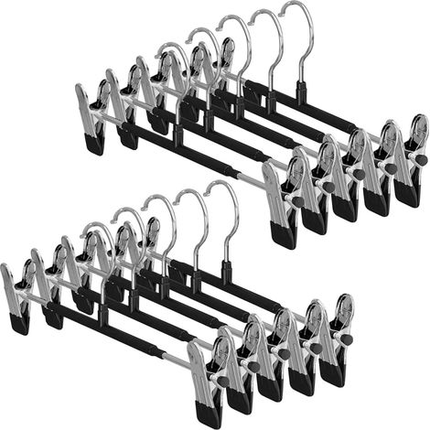 10 perchas de metal para pantalones, con 2 pinzas ajustables y antideslizantes, ahorra espacio para colgar abrigos, vaqueros y calcetines, color negro. (1/5)