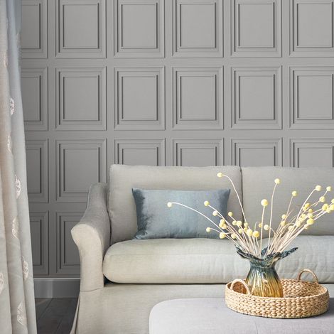 Papier peint intissé Laura Ashley Redbrook Wood Panel Silver 1005 x 52cm Argent (1/5)