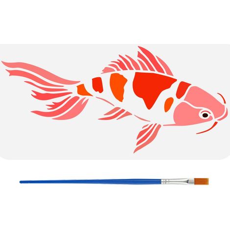 Pochoir Poisson Koi Avec Pinceau 15x30cm Modèle de Motif de Poisson Décoratif Pochoir Poisson Koi Nageant en Plastique PET Modèle de Thème Tribal Décoratif pour Bois Vêtements Tissu (1/5)