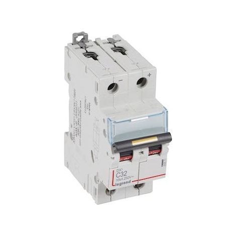 Disjoncteur DX 16kA courant continu arrivée vis et sortie basse vis 32A courbe C 2 modules (409571)