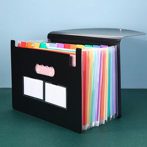 Porte - documents de bureau, rangement de documents administratifs, 12 compartiments, organiseur de fichiers A4 étendu avec couverture, dossier de style accordéon (noir) (1/5)