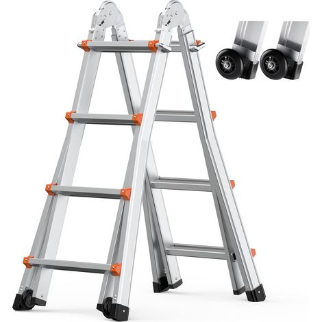 Échelle télescopique à cadre en A, échelle extensible compacte en aluminium, 4670 mm, échelle de camping-car pliable portable multifonction pour devoirs, toit intérieur et extérieur, 149,7 kg (1/5)
