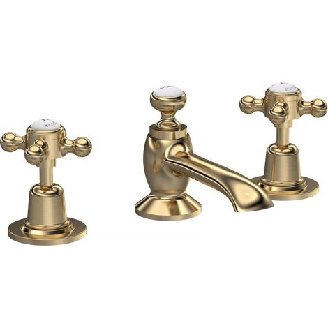 Hudson Reed Topaz Dome 3-Hole Basin Mixer Tap Deck Mounted with Pop Up Waste - Brushed Brass