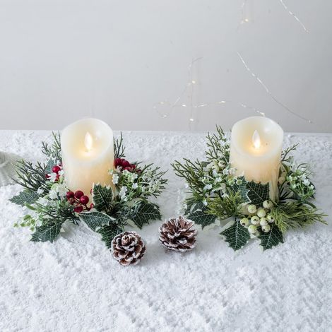 Couronne Pour Bougie - Feuillage Artificiel Vert - Diamètre 20 Cm - Décoration Intérieure Extérieure - Pour Porte Table Centre De Table Mariage Fête - 1 Pièce (1/5)