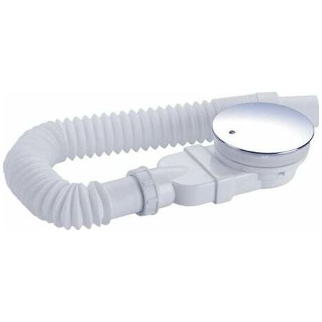 Bonde de douche 90mm, extra plat, trou d'évacuation receveur de douche, siphon avec système anti-odeur, filtre à cheveux, flexible, couvercle chromé, blanc, monobloc (1/4)