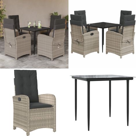 Ensemble à manger de jardin et coussins 5 pcs gris clair rotin - Chaise de jardin - Table de jardin (1/5)