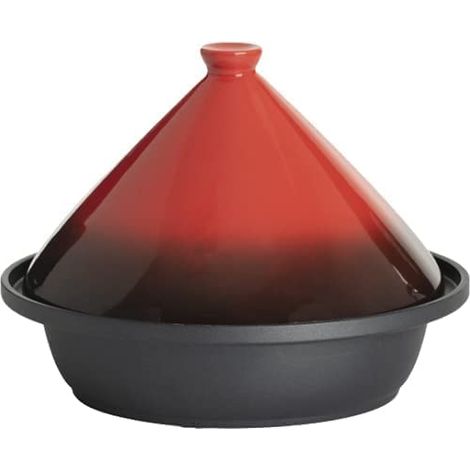 Kontarboor – Tajine induction inox 28cm – Vitro-céramique rouge et noir dégradé – Compatible tous feux – Couvercle en verre (1/3)