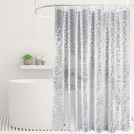 Cortina de ducha transparente de EVA de 180 x 200 cm, luz natural, resistente al moho, con 12 ganchos + 3 imanes con peso. (1/5)