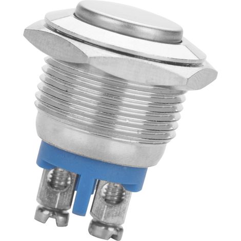Metall-Drucktaster, 16 mm, gegen horizontale Ausrichtung, mit automatischer Rückstellung, zwei Schraubstift, 2 A Stromstärke. (1/5)