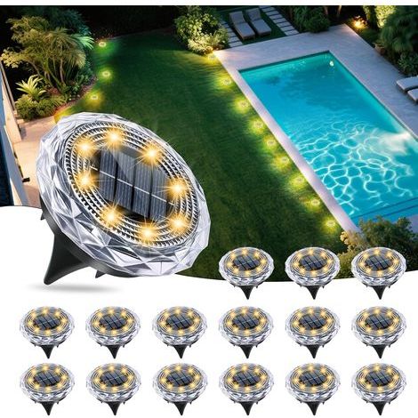 Lampes solaires de surface, lampes solaires extérieures étanches en forme de disque, éclairage paysager pour allée, jardin, terrasse, pelouse, patio, piscine, chemin piétonnier (lumière chaude, lot de (1/5)
