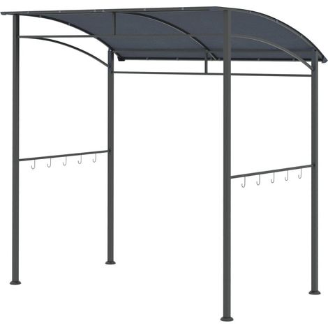 Tente pour barbecue 2,2 × 1,5 m gris, structure métallique avec auvent incurvé et 10 crochets de rangement, protection solaire idéale pour l'extérieur (1/5)