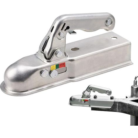 Tête d'attelage 50 mm pour remorque, attelage européen robuste en métal antirouille, verrou de timon avec montage sans outil, caravane et camping-car (1/5)