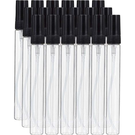 15 Pack 10ml Mini Bouteille de pulvérisation de Brume Fine Bouteilles de pulvérisation en Verre Transparent avec Couvercle de Pompe Noir pour Parfum, Liquide de Toilette