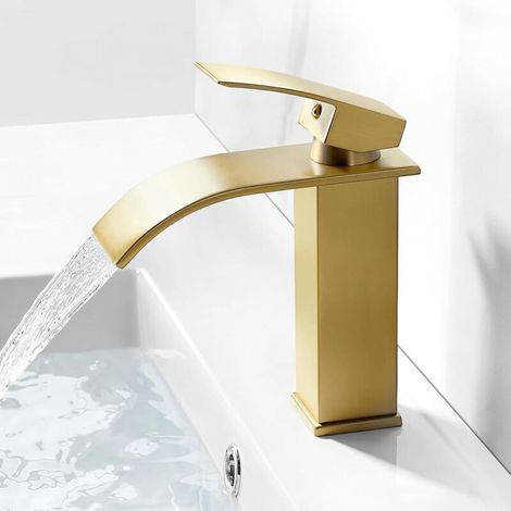 Moderne Wasserfall-Waschtischarmatur, Messing-Mischbatterie, Warm- und Kaltwasseranschluss, Chrom-Finish, G 3/8 (1/4)