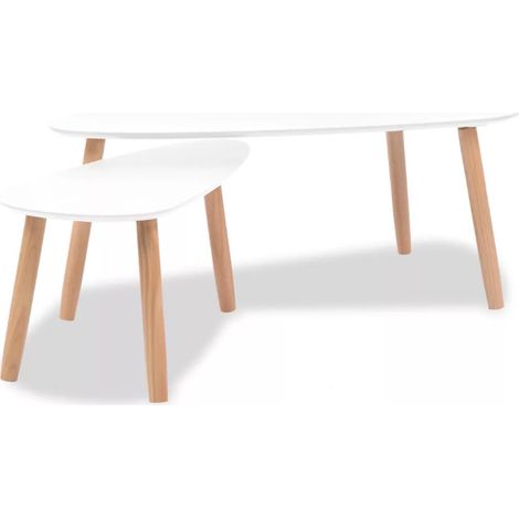 Table basse triangulaire bois blanc et pieds pin massif clair Katsa - Lot de 2 (1/5)