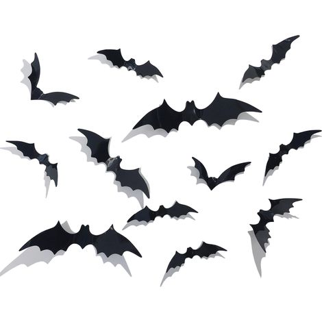 Lot de 12 chauves-souris 3D réalistes, stickers noirs Halloween 4 tailles, déco murale fenêtre porte, accessoires fête effrayante. (1/5)