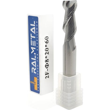 Fresa per alluminio VHM a 2 taglienti 8 x 20 x 60 mm - 45 HRC (1/4)