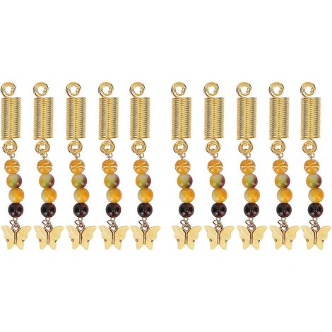 10 Stück Haarschmuck-Accessoires DIY Metall Gelber Schmetterling Federperlen Zopfhaaranhänger 4YMMR (1/5)