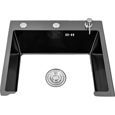 Fregadero de cocina de acero inoxidable, con diversas opciones de instalación, color negro. (1/2)
