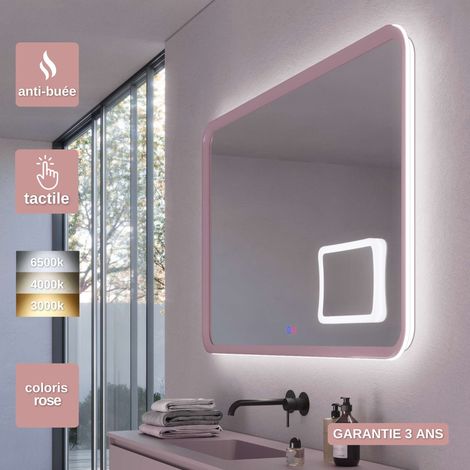 Miroir LED Réglable 80X80cm Rose- Rétro-éclairé &  Éclairage Frontal - Commandes Tactiles & Anti-Buée - Zone X3 - DUOMO LEDIMEX (1/5)