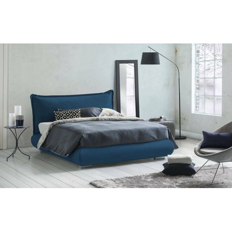 Talamo Italia Lit double Ilenia, Lit coffre avec revêtement en tissu et tête de lit, 100% Made in Italy, Ouverture frontale, convient pour matelas 160x190 cm, Bleu, avec emballage renforcé (1/4)