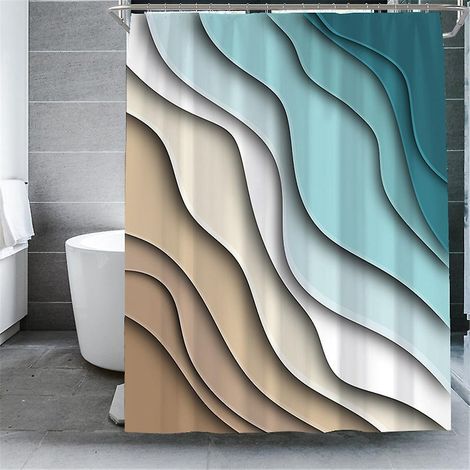180180cm Rideau De Douche Abstrait Vagues (bleu), Rideau De Douche Impermable Avec Crochets, Haute Qualit, Rsistant La Moisissure, Facile Nett (1/5)