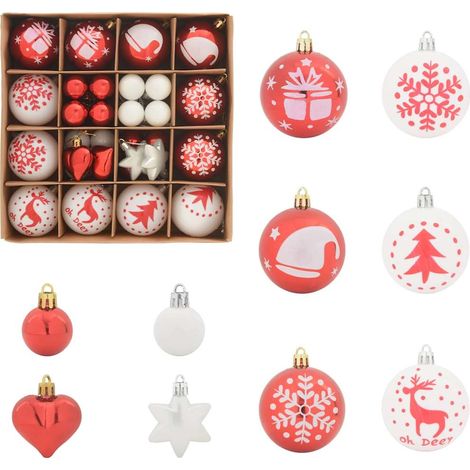 Ensemble de Boules de Noël 40 pcs Rouge et Blanc Plastique