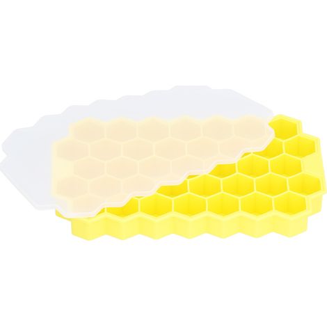 Bac à glaçons alvéolé à 37 compartiments avec couvercle en silicone alimentaire, jaune, pour bar et maison (1/5)