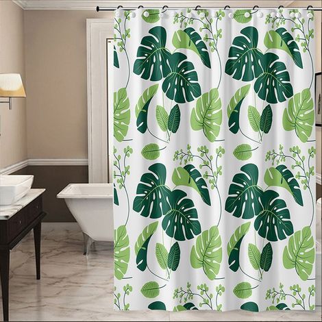 Tenda doccia - Tenda per doccia impermeabile Tenda di separazione di una doccia Con anelli di plastica Per doccia e vasca da bagno - Modello a foglio, 180 x 180 cm - PEVA - Verde (1/5)