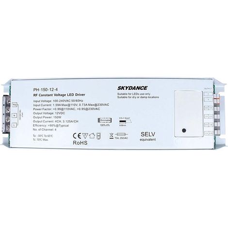 Alimentatore Dimmerabile CV 12V 150W 4 Canali Con Pulsante N.O. e Telecomando RF 2.4G Per Striscia Led PH-150-12-4