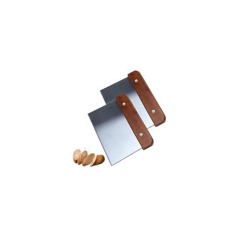 Raspador de masa de acero inoxidable marrón (2 piezas) con mango de madera. Ideal para cortar pasteles, pizzas y panes. Utensilios de cocina. - Crezuo