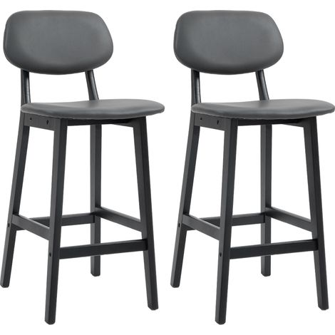 Bar Stools Set of 2, Breakfast Bar Chairs, PU Leather Upholstered Kitchen Stools with Backs, Footrests and Solid Wood Legs, Dark Grey (1/5)