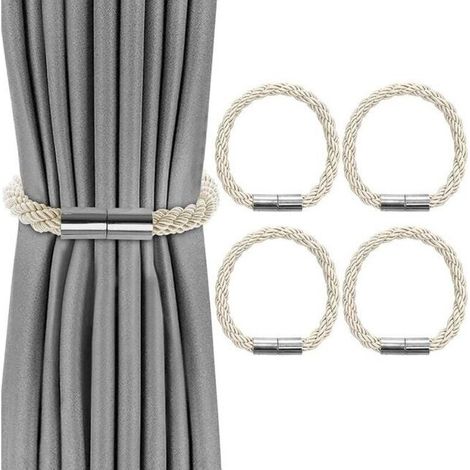 Pack of 4 (Beige) Curtain Tiebacks, Magnetic Curtain Tiebacks Braided Magnetic Curtain Buckle for Home Office Decoration (1/5)