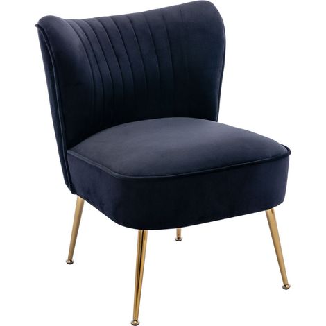 Sillón Auxiliar Tapizado en Terciopelo con Patas Metálicas para Salón y Dormitorio, Negro, Wahosn (1/5)