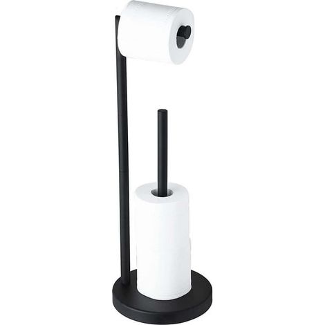 Porte-Rouleau de Papier Toilette sur Pied Autonome, Support Rouleau WC en Métal pour Salle de Bain, Rangement Papier Hygiénique, Marron (1/4)