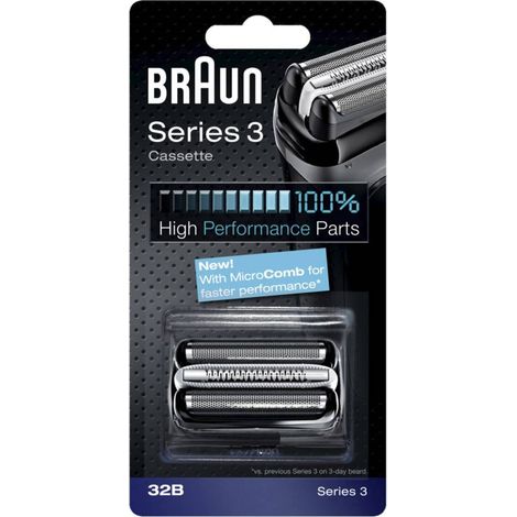 Tête de rasoir noire série 3 Pro Skin 32B – Grille SmartFoil pour rasage précis – Compatible avec plusieurs modèles Braun
