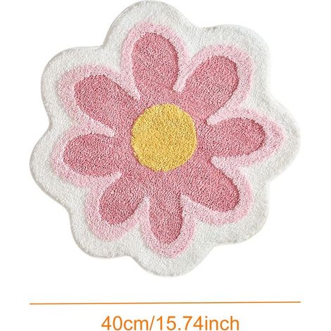 Marguerite Mignon Badematte, blütenförmige, waschbare Badematte, runde Badematte mit Blumenmuster, waschbare Fußmatte (Grün) (1/5)