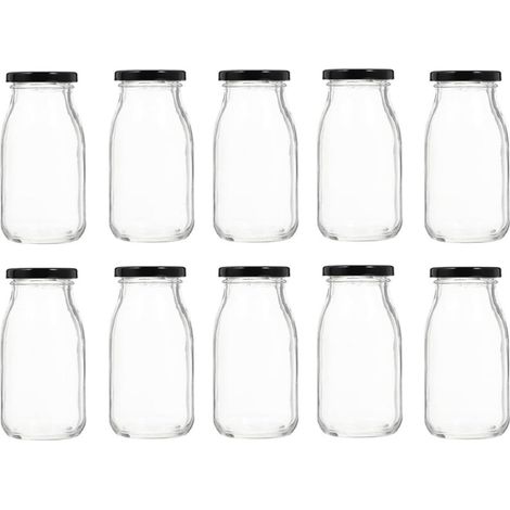 Bouteilles en verre de 200 ml pour yaourts et boissons avec couvercles, lot 10, résistantes (1/5)