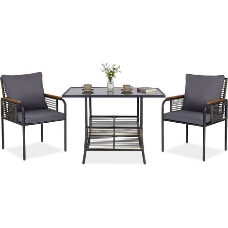 Set da pranzo da esterno in rattan da 3 pezzi con cuscini