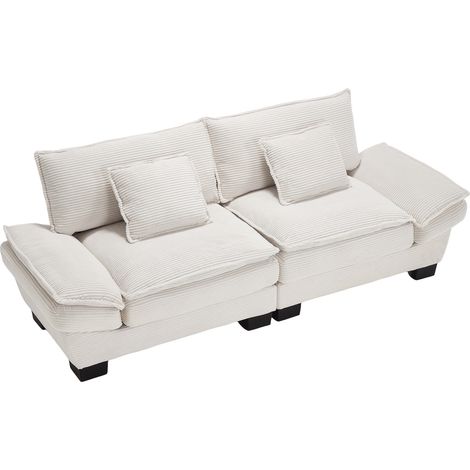 Canapé 2 places en velours beige avec assise ultra profonde, accoudoirs rembourrés et 2 coussins, pour salon, chambre ou bureau, confort cosy - CHICFURN (1/5)
