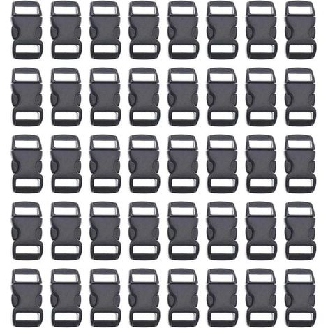 Packung mit 40 schwarzen Kunststoffschnallen, 10 mm (3/8 Zoll) Seitenspalt, geeignet als Ersatzschnallen an Taschen, Hundehalsbändern, Geschirren und Taschenzubehör. (1/4)