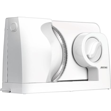 MPM MKR-05 Cortafiambres Plegable, Cuchilla Especial Acero Inox., Corte Ajustable 15 mm, Disco Corte 17 cm 150W Blanco
